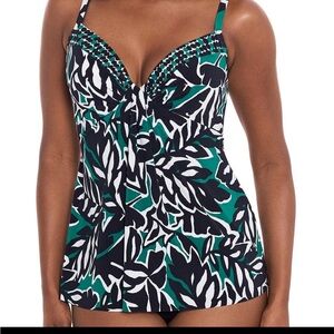 Miraclesuit Black and Green Leaf Tankini Underwire